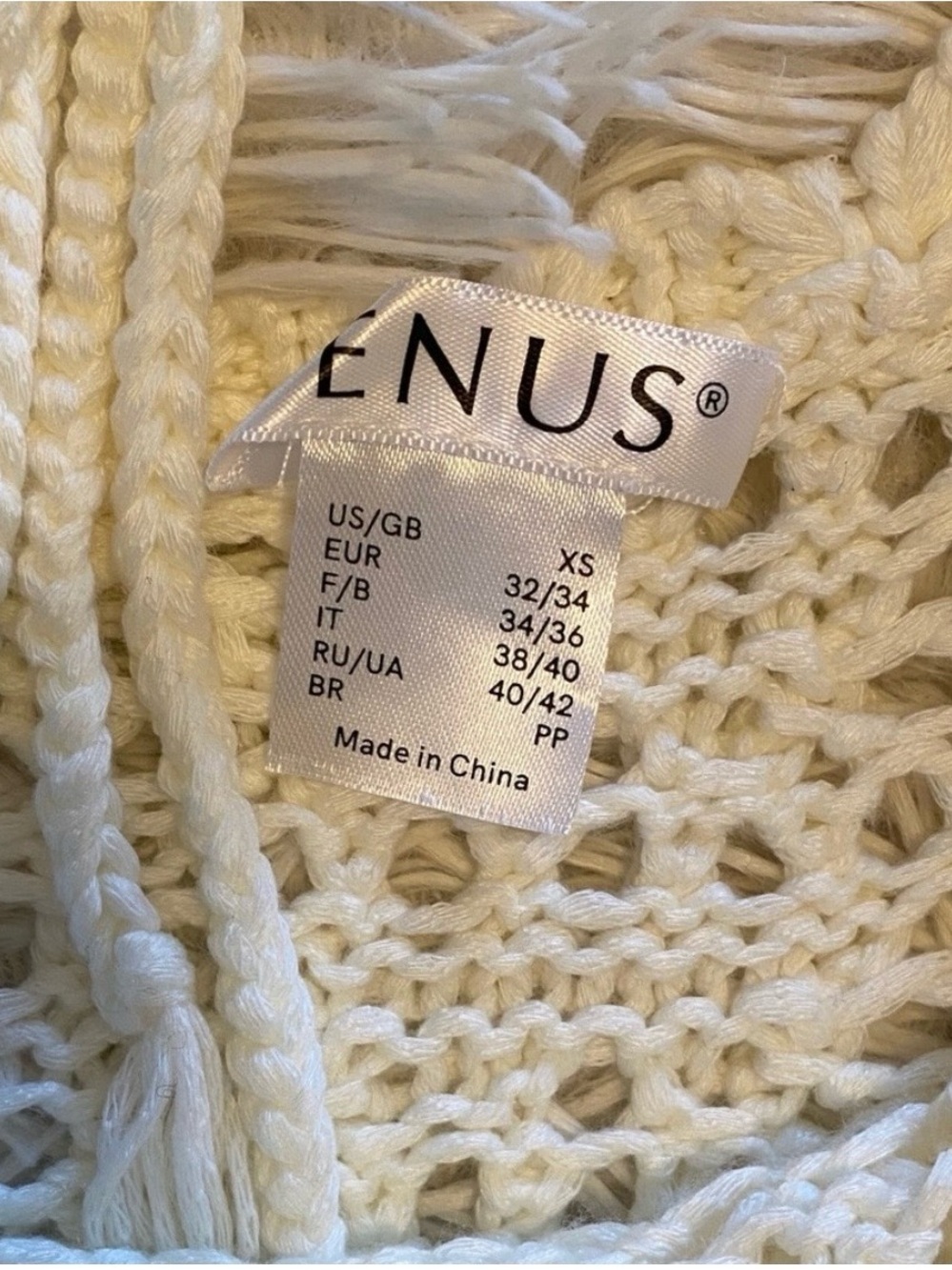 VENUS Ivory Crochet Open Knit Boho Sweater Top XS - Picture 5 of 8
